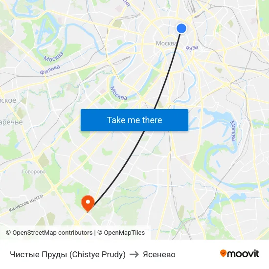 Чистые Пруды (Chistye Prudy) to Ясенево map