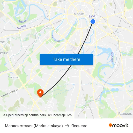 Марксистская (Marksistskaya) to Ясенево map