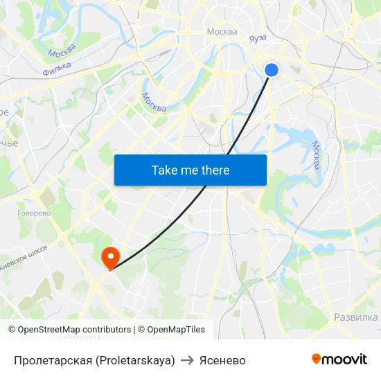 Пролетарская (Proletarskaya) to Ясенево map
