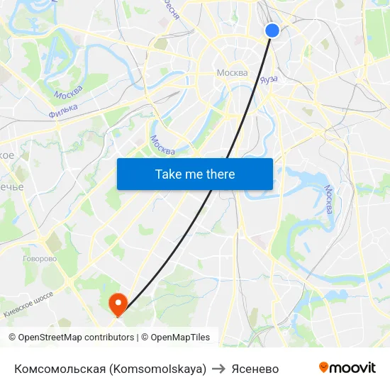 Комсомольская (Komsomolskaya) to Ясенево map
