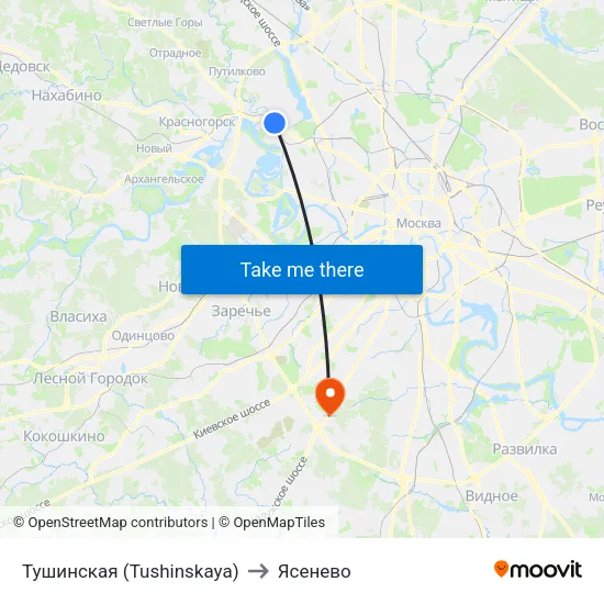 Тушинская (Tushinskaya) to Ясенево map
