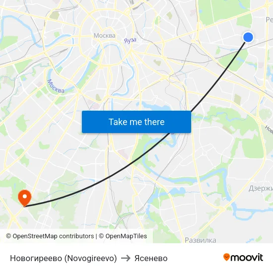 Новогиреево (Novogireevo) to Ясенево map