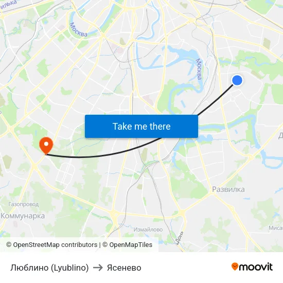 Люблино (Lyublino) to Ясенево map