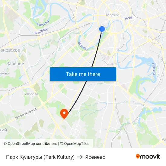 Парк Культуры (Park Kultury) to Ясенево map