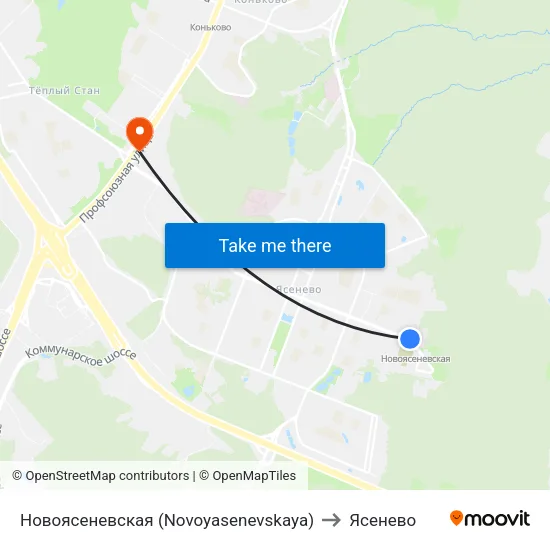 Новоясеневская (Novoyasenevskaya) to Ясенево map