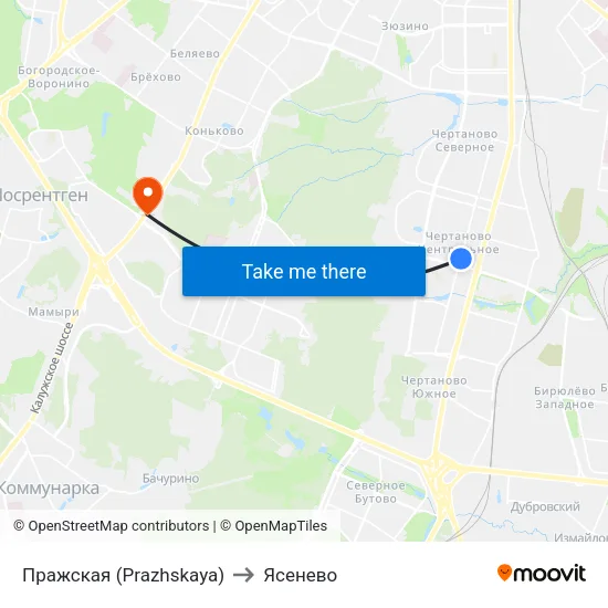 Пражская (Prazhskaya) to Ясенево map