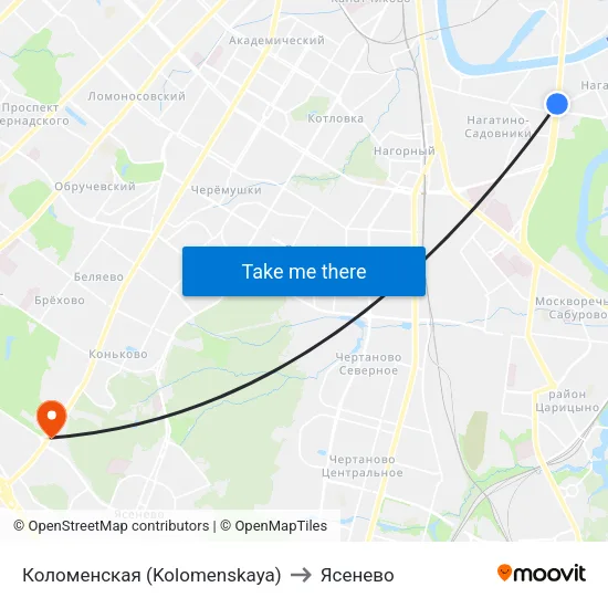 Коломенская (Kolomenskaya) to Ясенево map