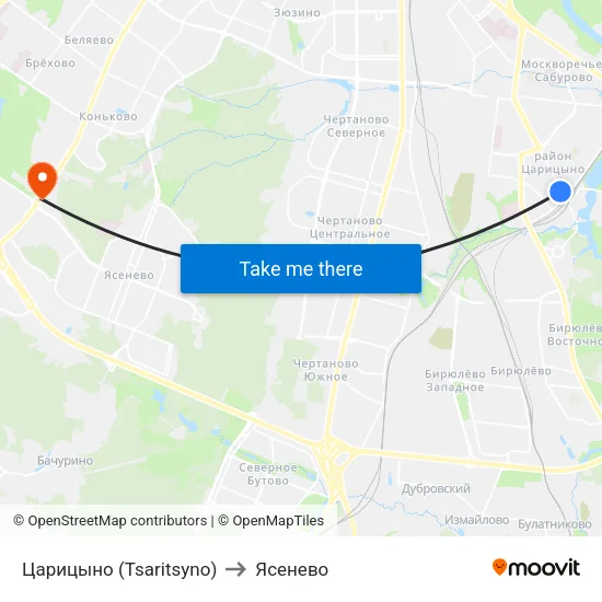 Царицыно (Tsaritsyno) to Ясенево map
