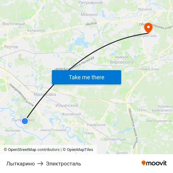 Лыткарино to Электросталь map