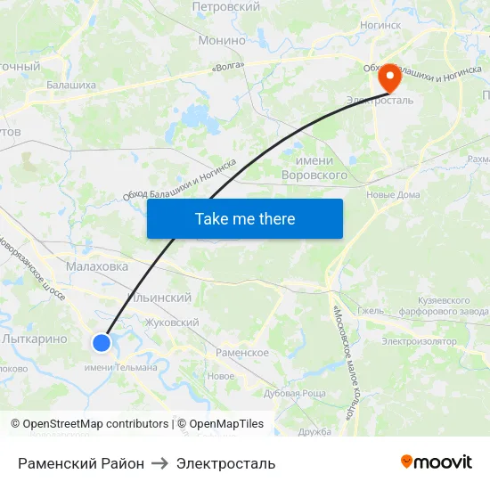Раменский Район to Электросталь map