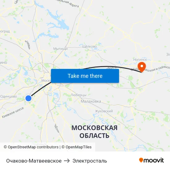 Очаково-Матвеевское to Электросталь map