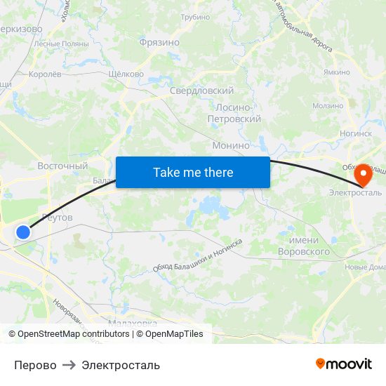 Перово to Электросталь map