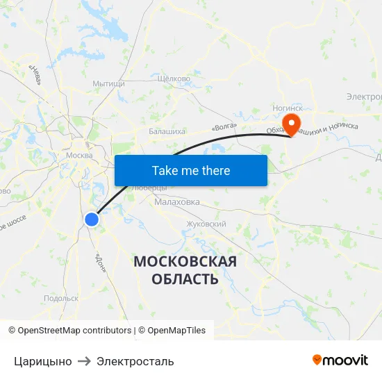 Царицыно to Электросталь map