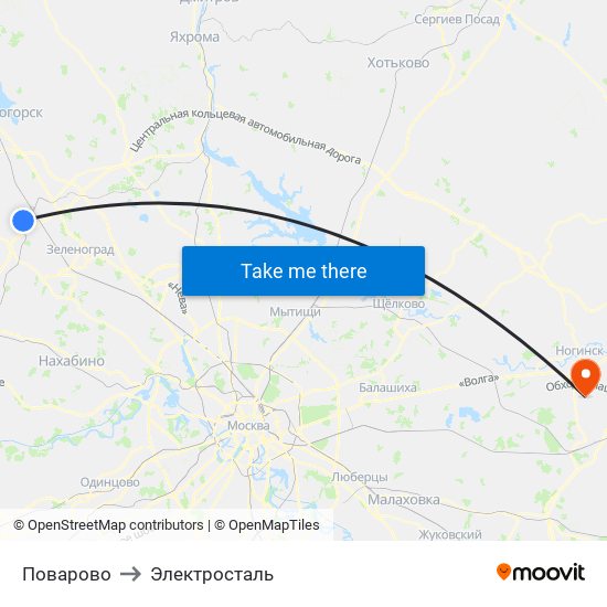 Поварово to Электросталь map