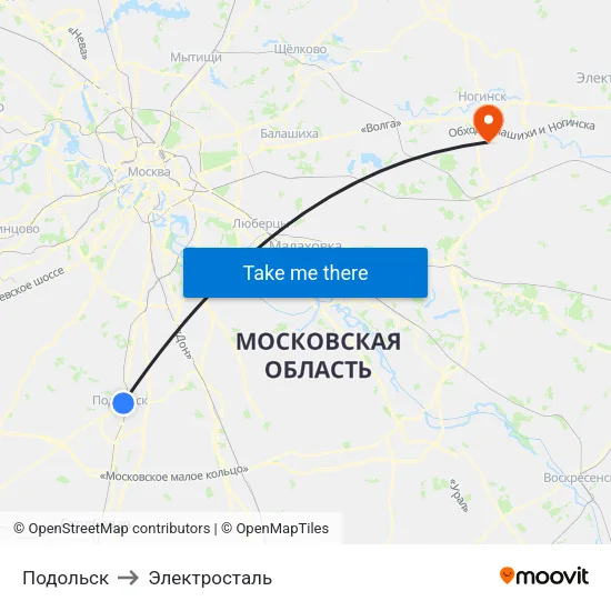 Подольск to Электросталь map