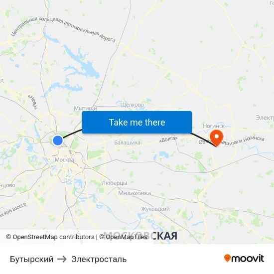 Бутырский to Электросталь map