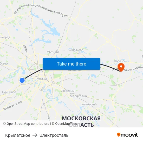 Крылатское to Электросталь map
