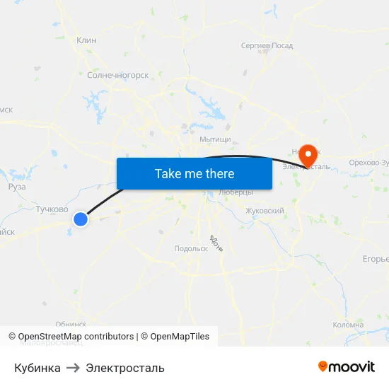 Кубинка to Электросталь map