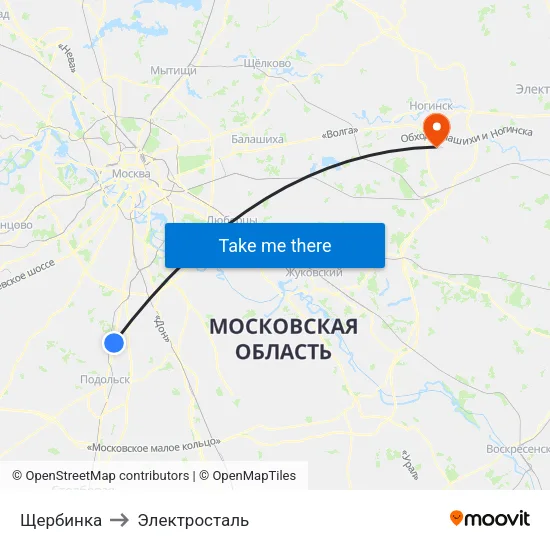 Щербинка to Электросталь map
