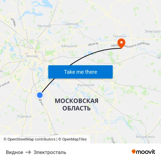 Видное to Электросталь map