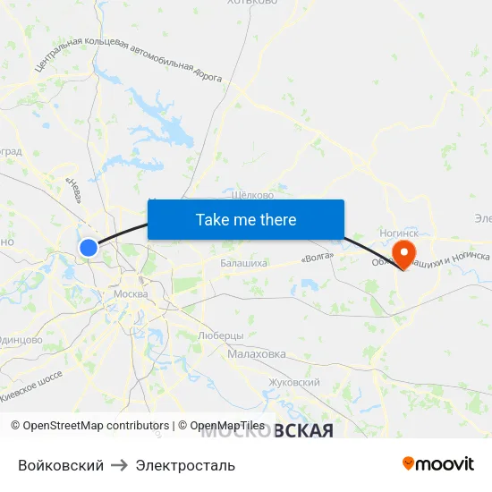 Войковский to Электросталь map