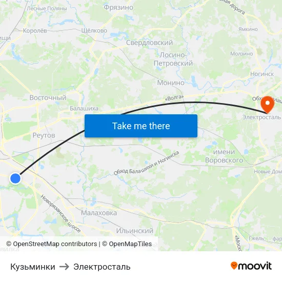 Кузьминки to Электросталь map