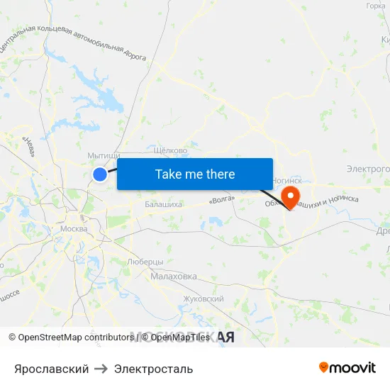 Ярославский to Электросталь map