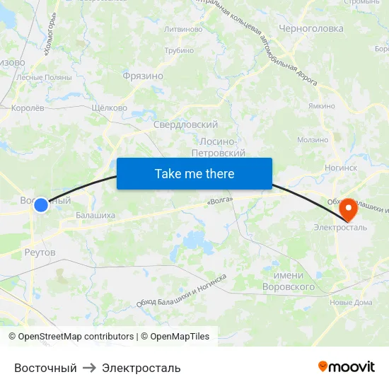Восточный to Электросталь map
