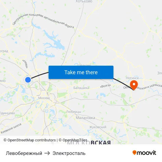 Левобережный to Электросталь map