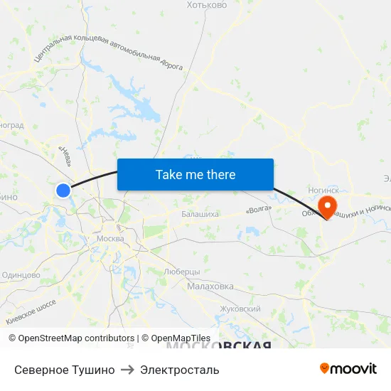 Северное Тушино to Электросталь map