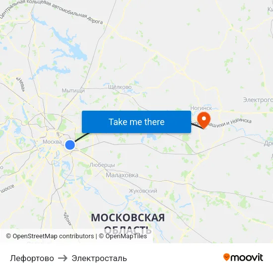 Лефортово to Электросталь map