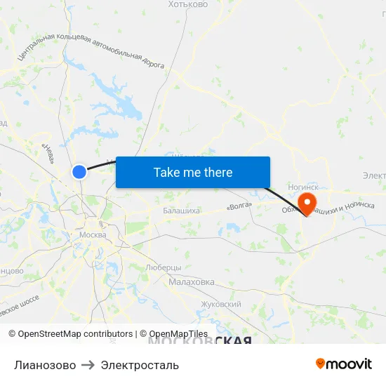 Лианозово to Электросталь map