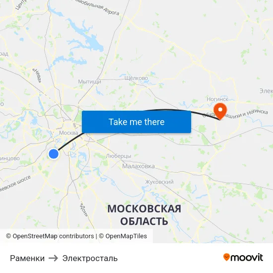 Раменки to Электросталь map