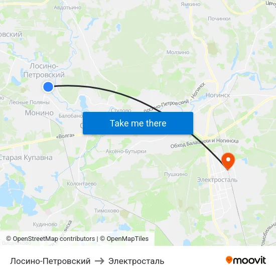 Лосино-Петровский to Электросталь map