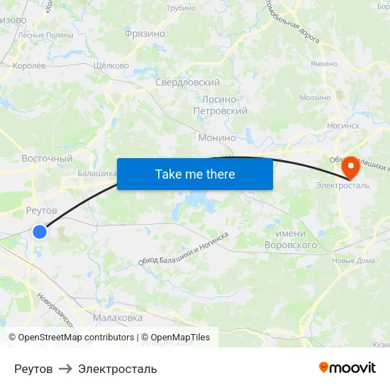 Реутов to Электросталь map