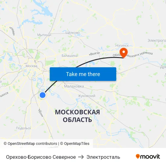 Орехово-Борисово Северное to Электросталь map