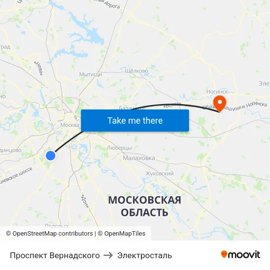 Проспект Вернадского to Электросталь map