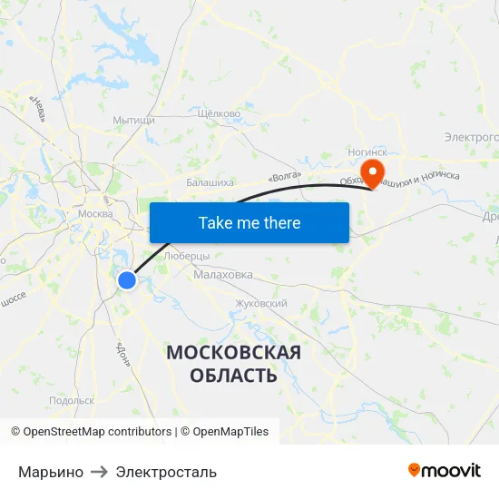 Марьино to Электросталь map