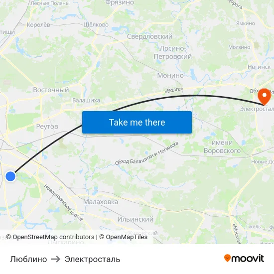Люблино to Электросталь map
