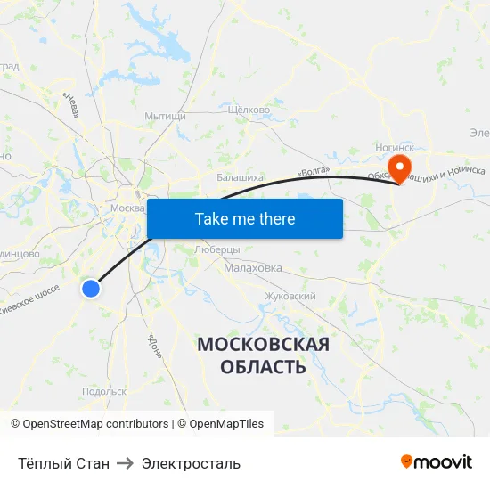 Тёплый Стан to Электросталь map