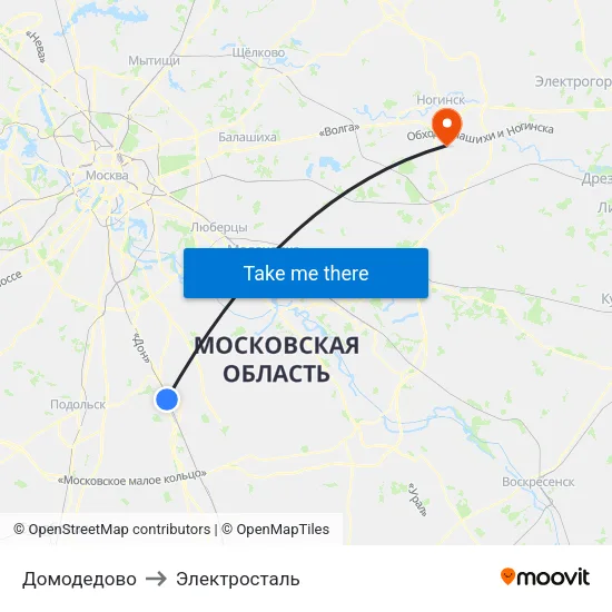 Домодедово to Электросталь map