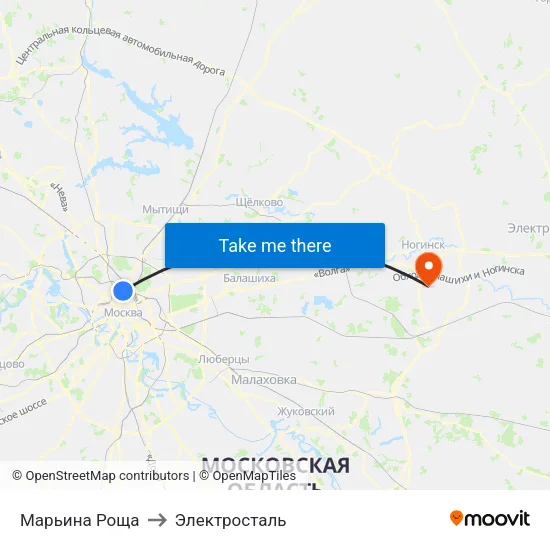 Марьина Роща to Электросталь map