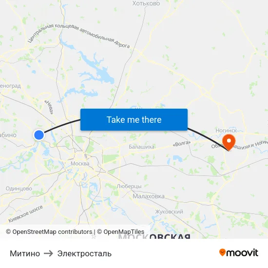 Митино to Электросталь map