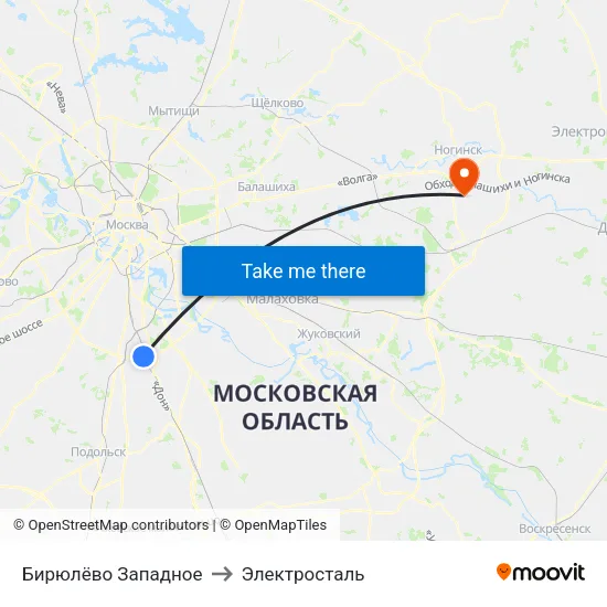 Бирюлёво Западное to Электросталь map