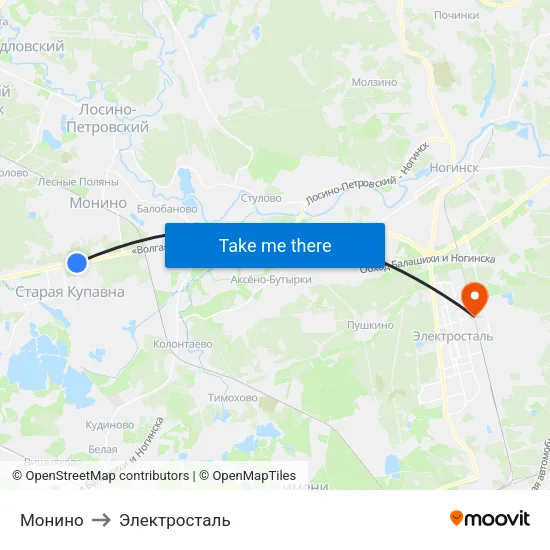 Монино to Электросталь map