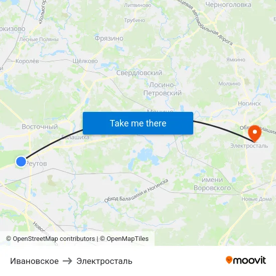Ивановское to Электросталь map