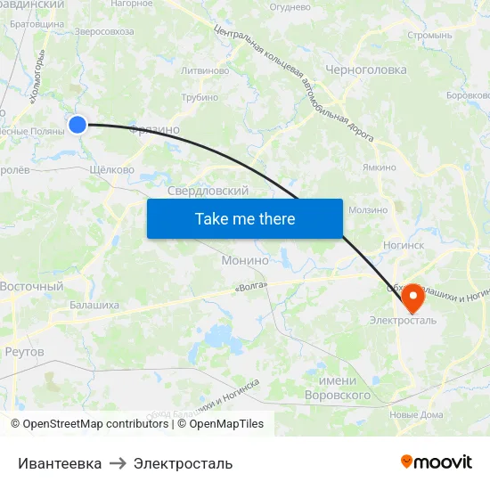 Ивантеевка to Электросталь map