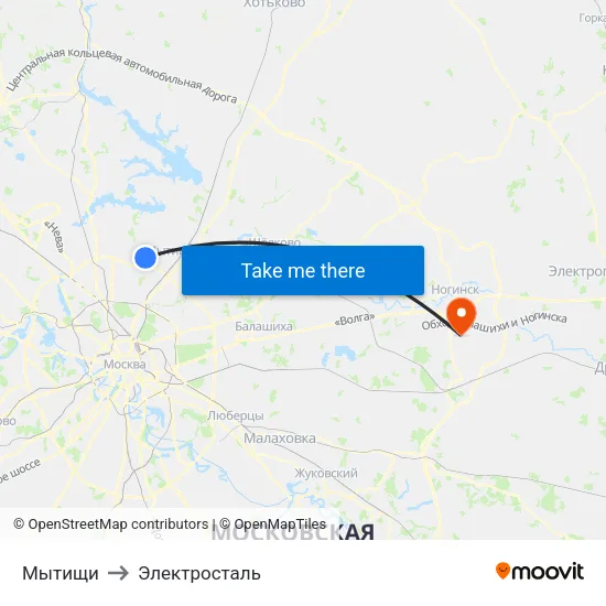 Мытищи to Электросталь map