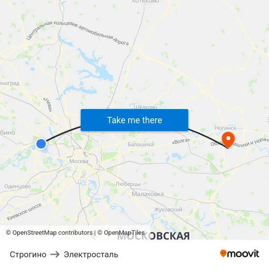 Строгино to Электросталь map
