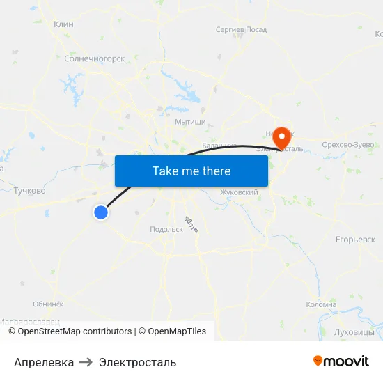 Апрелевка to Электросталь map